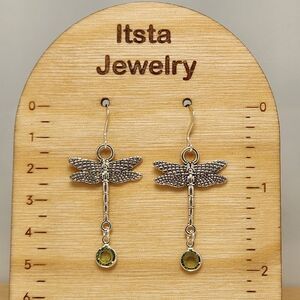Dragonfly Earrings with Swarovski Drops on Sterling Silver French Earwires